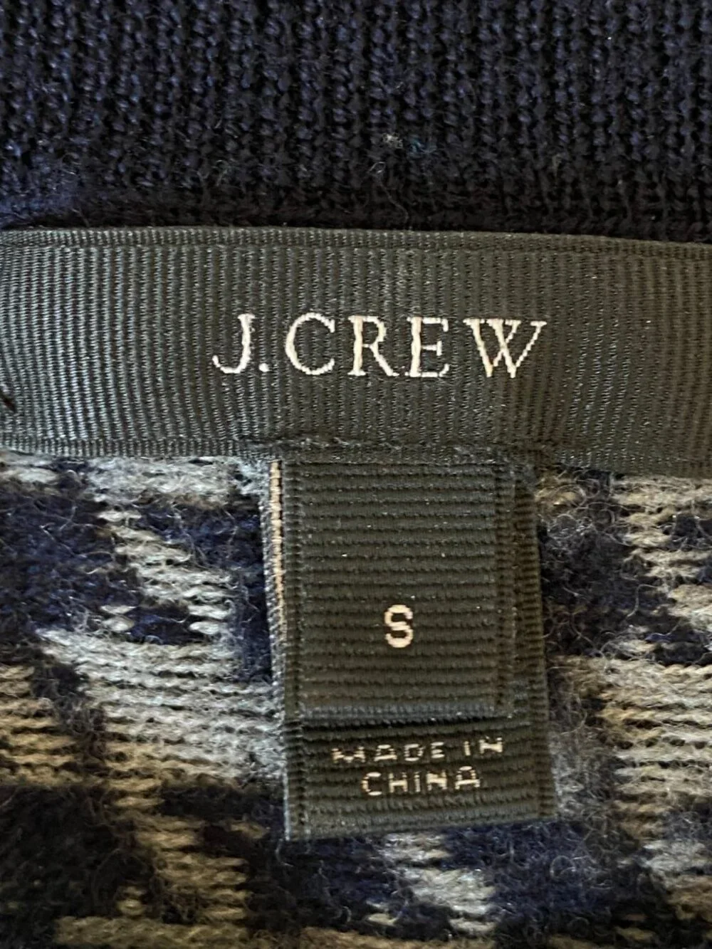 J Crew Houndstooth 100% Merino Wool Sweater Navy Gray Academia Old Money Prep-S